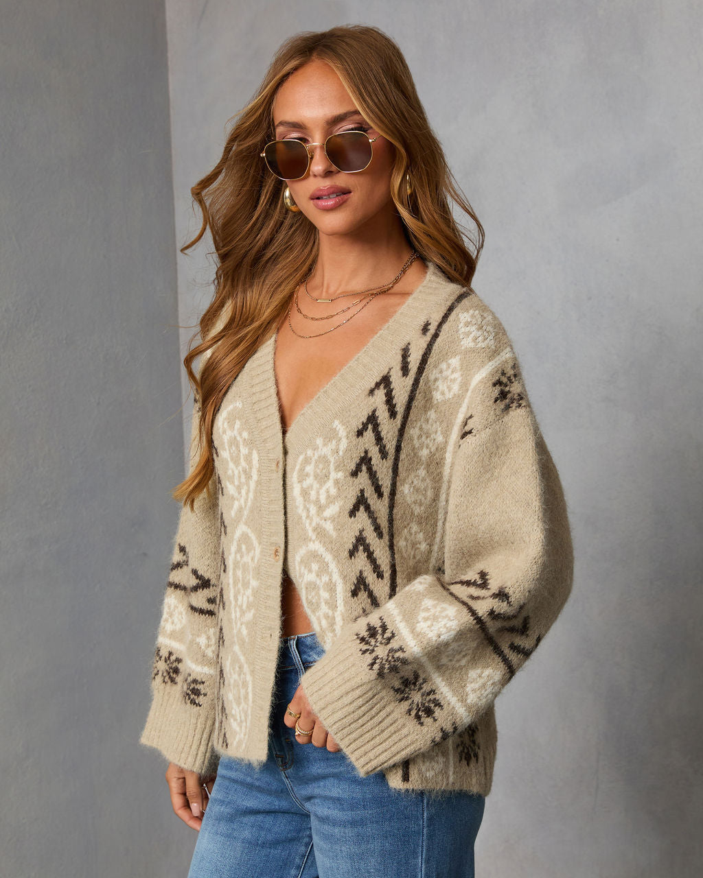 Oat Loop  Abstract Print Cardigan