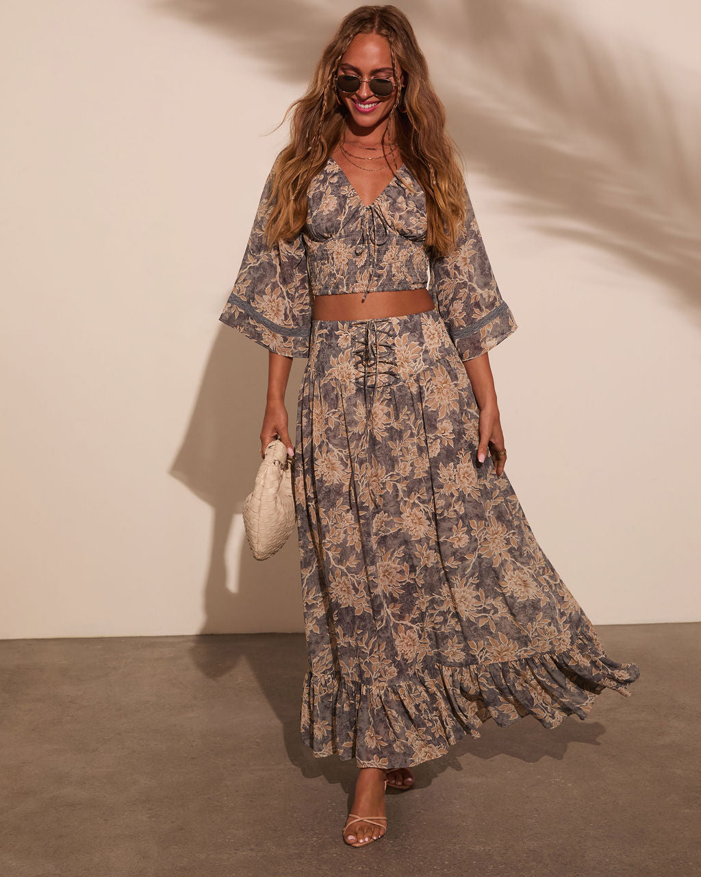 Moonlit Bloom Lace Up Maxi Skirt