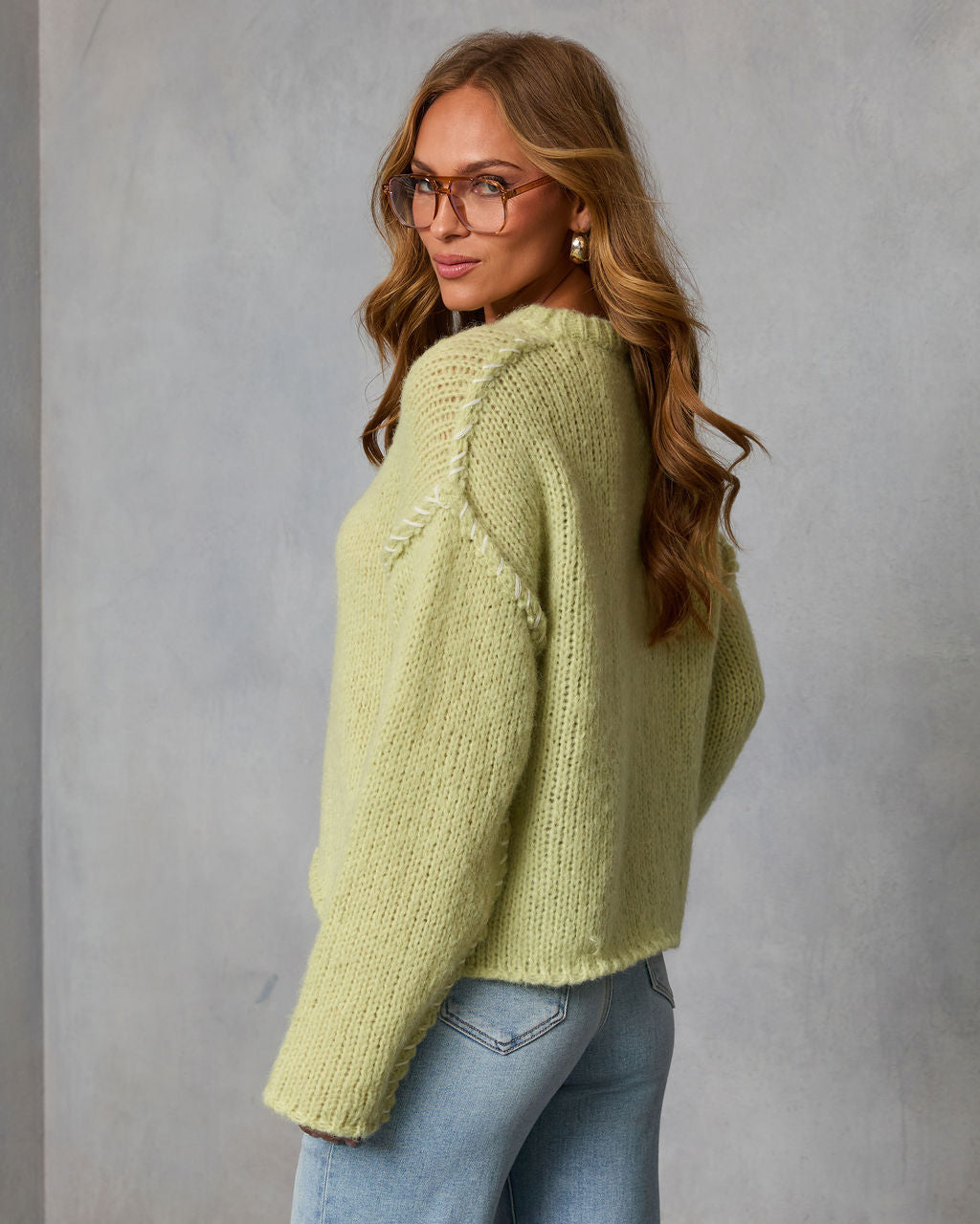 Snoozy Sundays Contrast Knit Trim Sweater