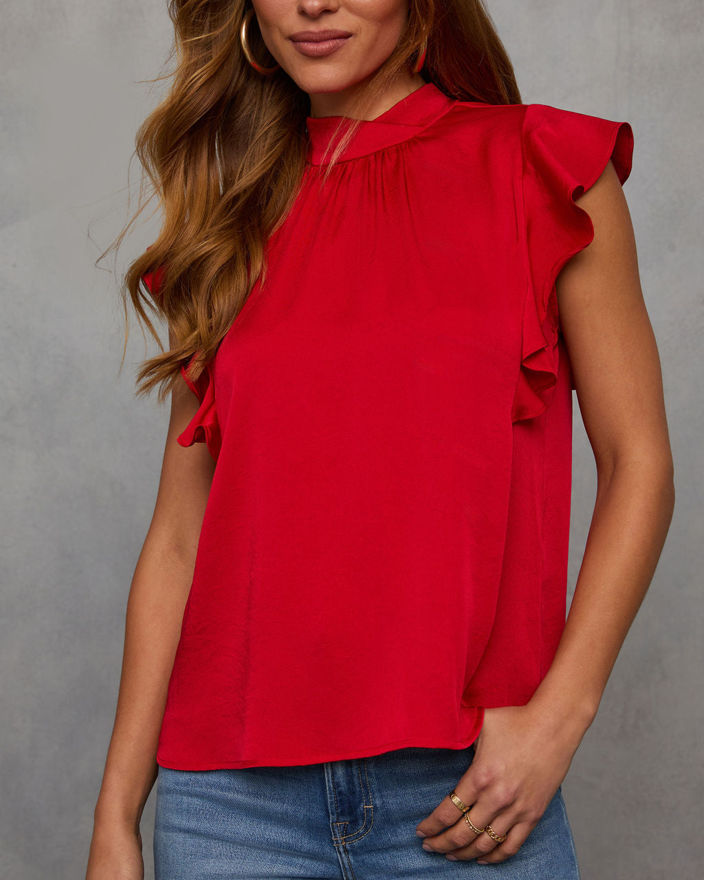 Tacie Mockneck Ruffle Sleeve Blouse