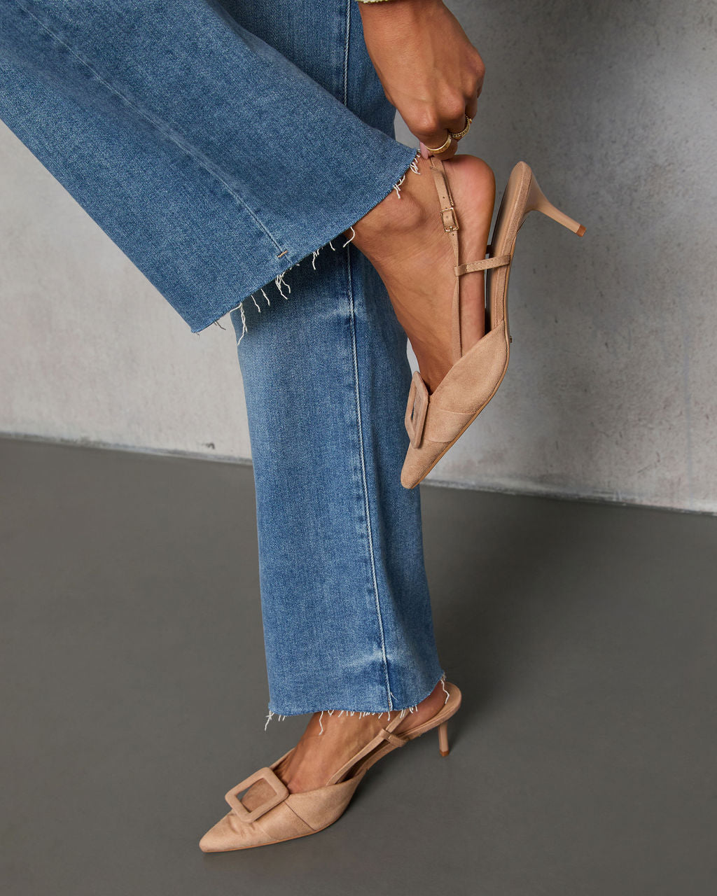 Hazel Lane Buckle Suede Slingback Heels