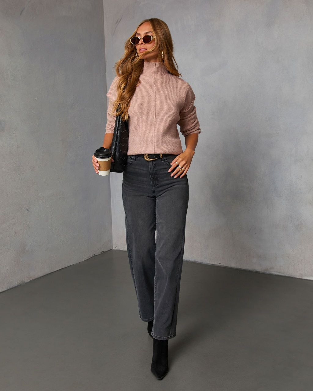 Malia Mock Neck Seamed Sweater