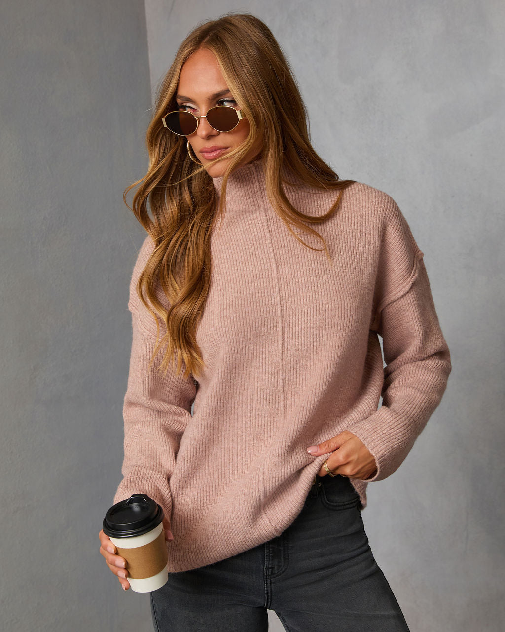 Malia Mock Neck Seamed Sweater