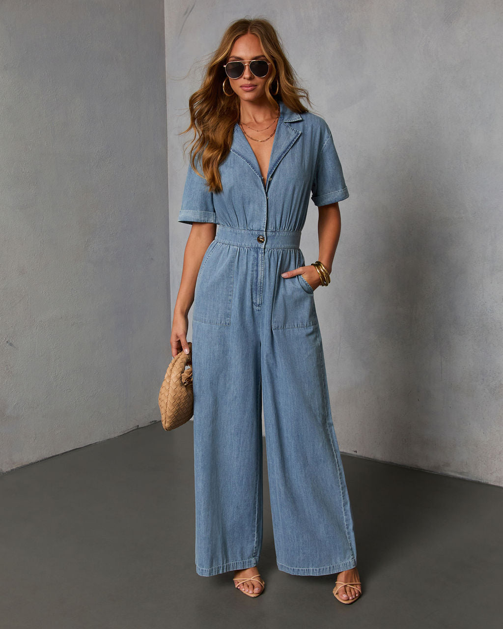 Cortado Short Sleeve Denim Jumpsuit