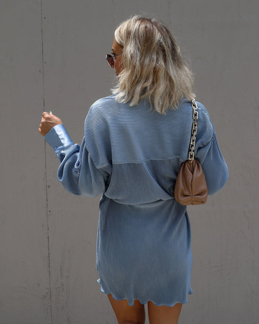 Aster Plisse Button Down Shirt Dress
