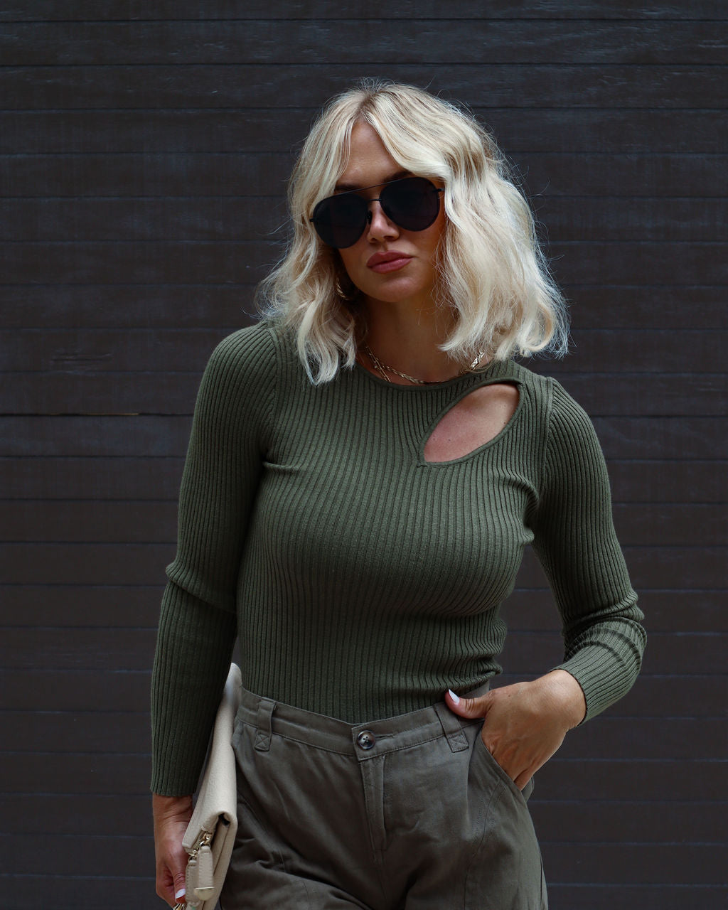 Montclair Cutout Ribbed Knit Sweater Top