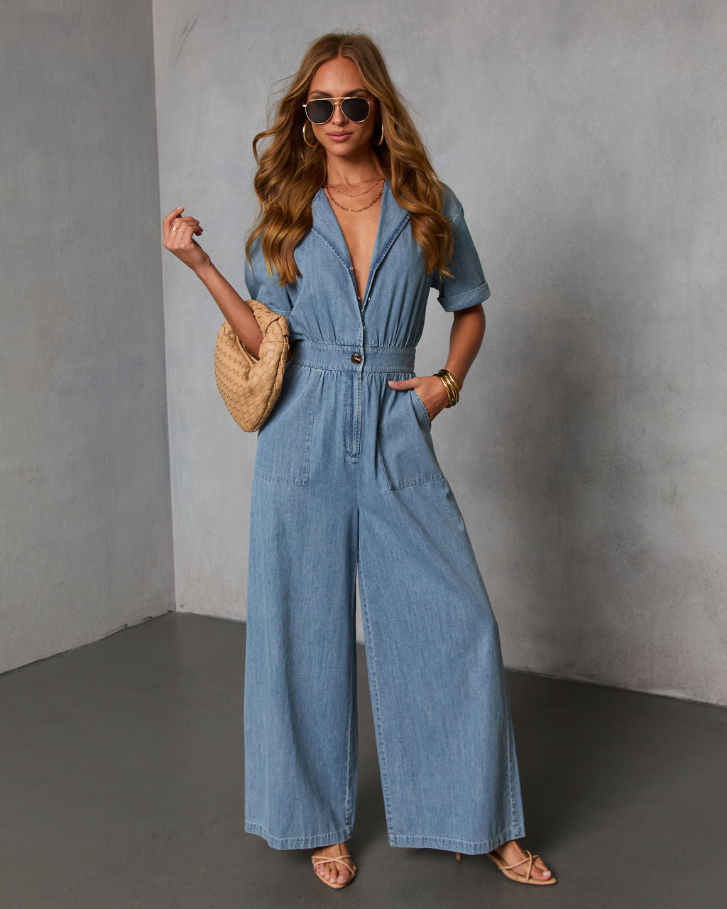 Cortado Short Sleeve Denim Jumpsuit